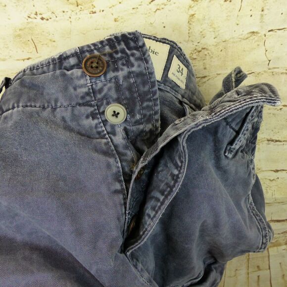 VTG Abercrombie & Fitch Cargo Short Men 34 Blue Baggy Y2K Paratrooper Distressed - Picture 9 of 14